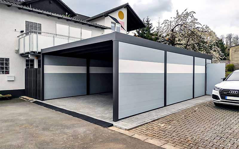 Carport with side walls and door