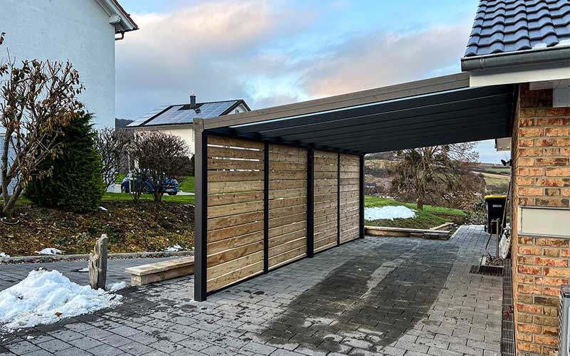Wall mounted carport with wood
