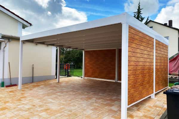White carport with wood-effect finish