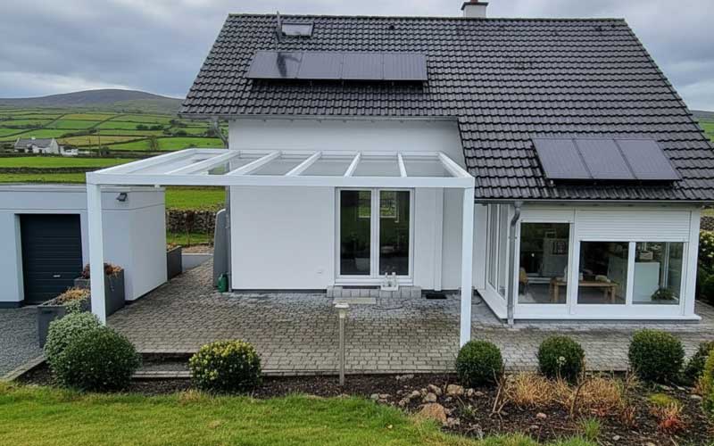 Pergola with white supports in windy Kerry