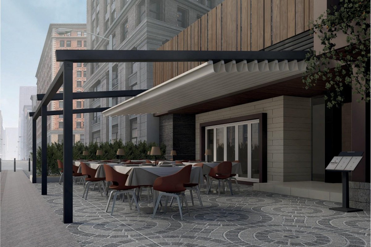 Retractable pergola for restaurant terrace in Ireland