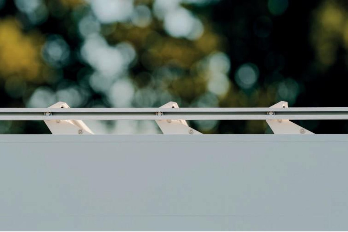 Close up detail of aluminium louvered pergola roof
