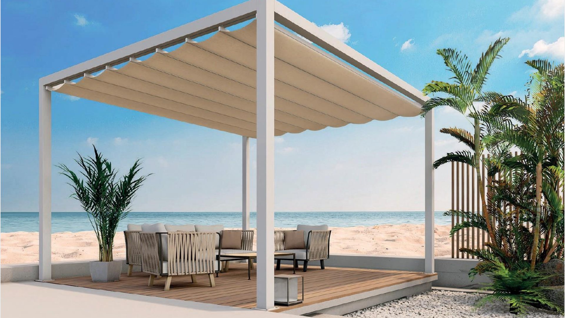 Custom patio awning in Ireland for house terrace and outdoor seating area