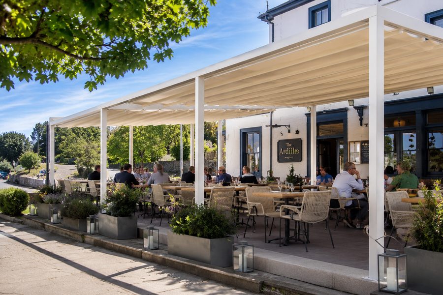 Patio awning for cafe, pub and restaurant outdoor seating area