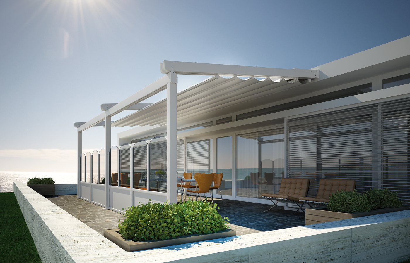 Star wall-mounted retractable roof with front posts