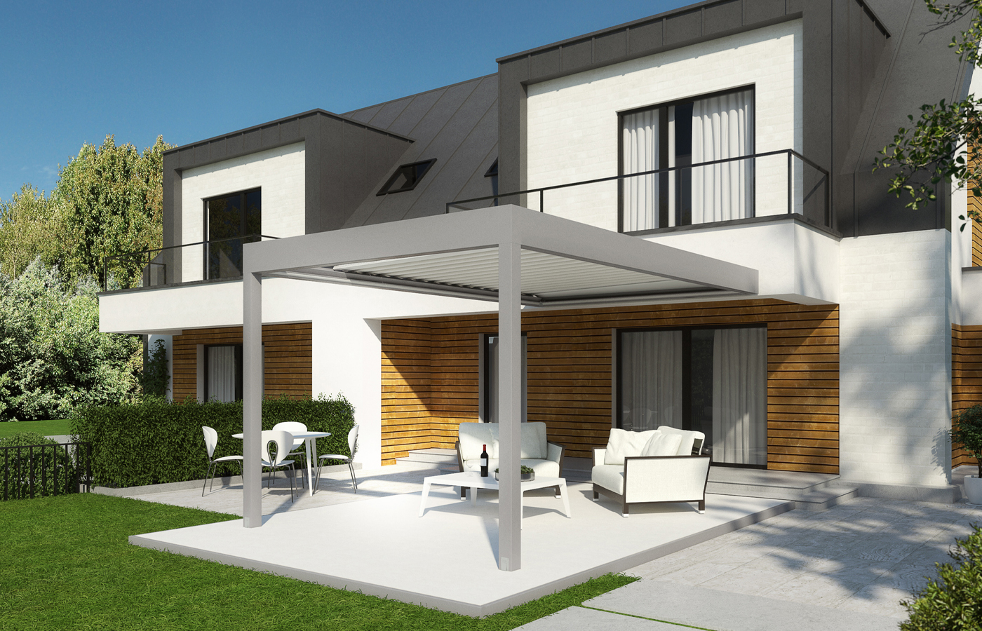 Armonia front wall-mounted retractable pergola