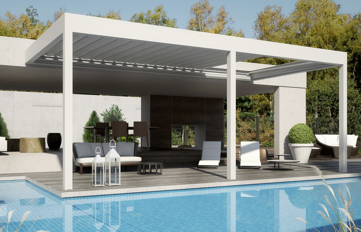 Armonia side wall-mounted retractable pergola