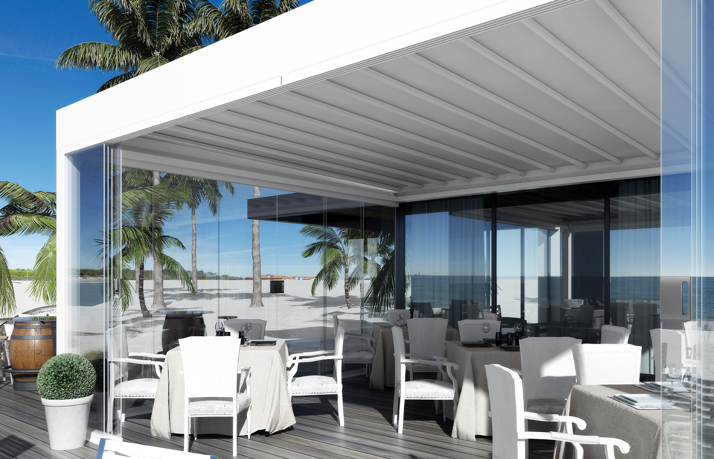 Armonia side-attached retractable fabric-roof structure