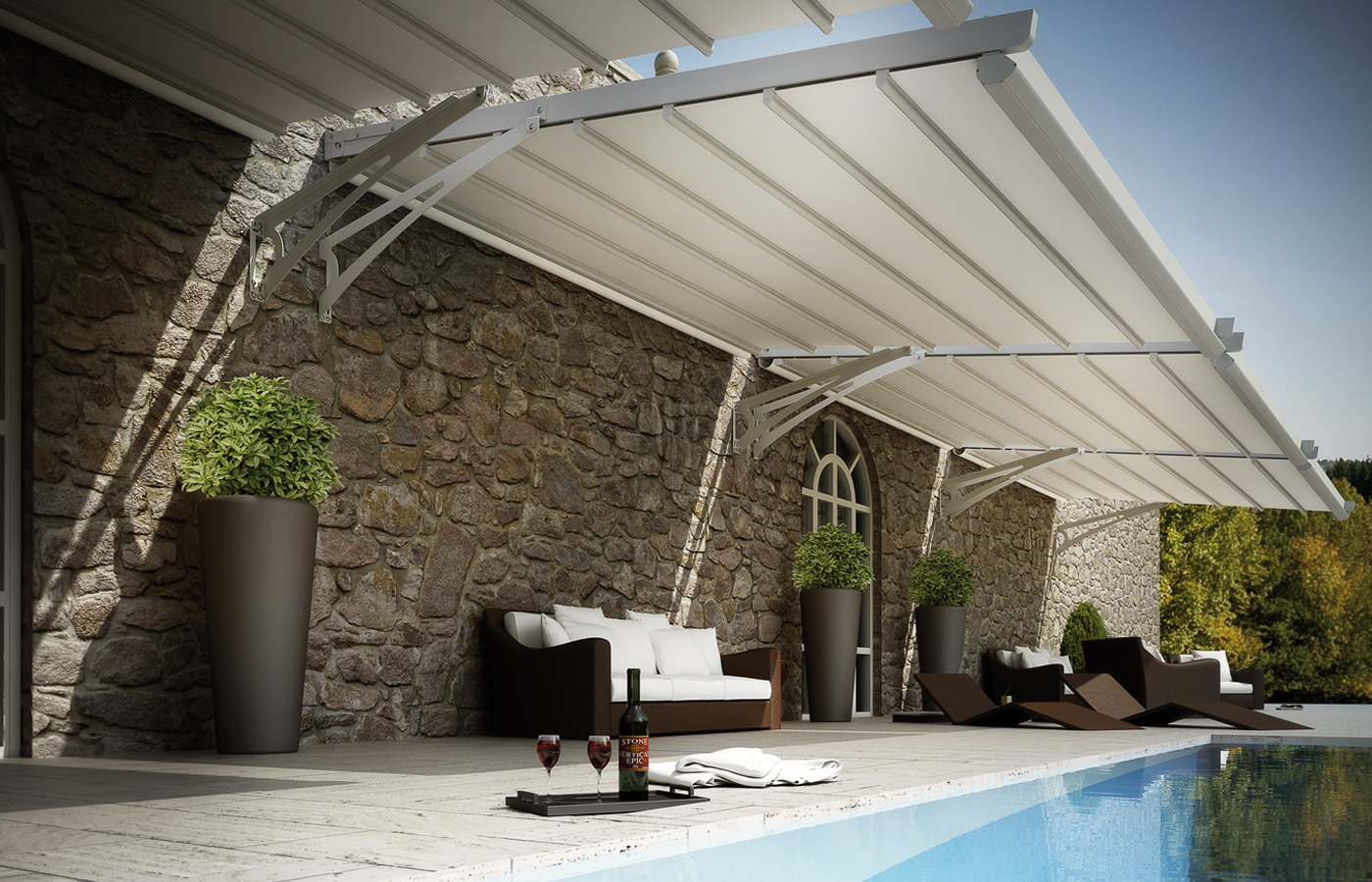 Fly wall-mounted folding fabric roof without front posts