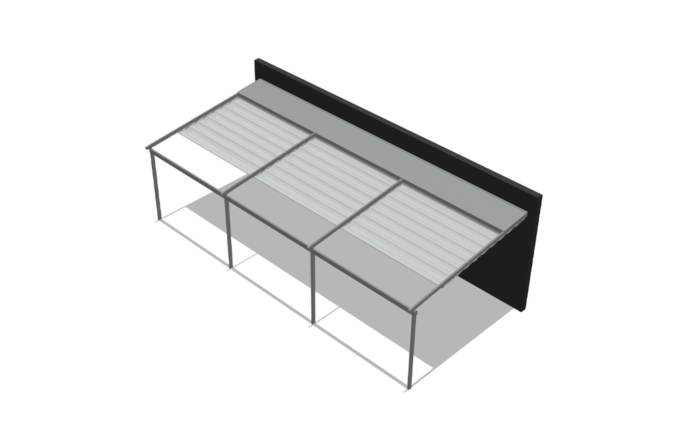 Triple-module retractable pergola layout