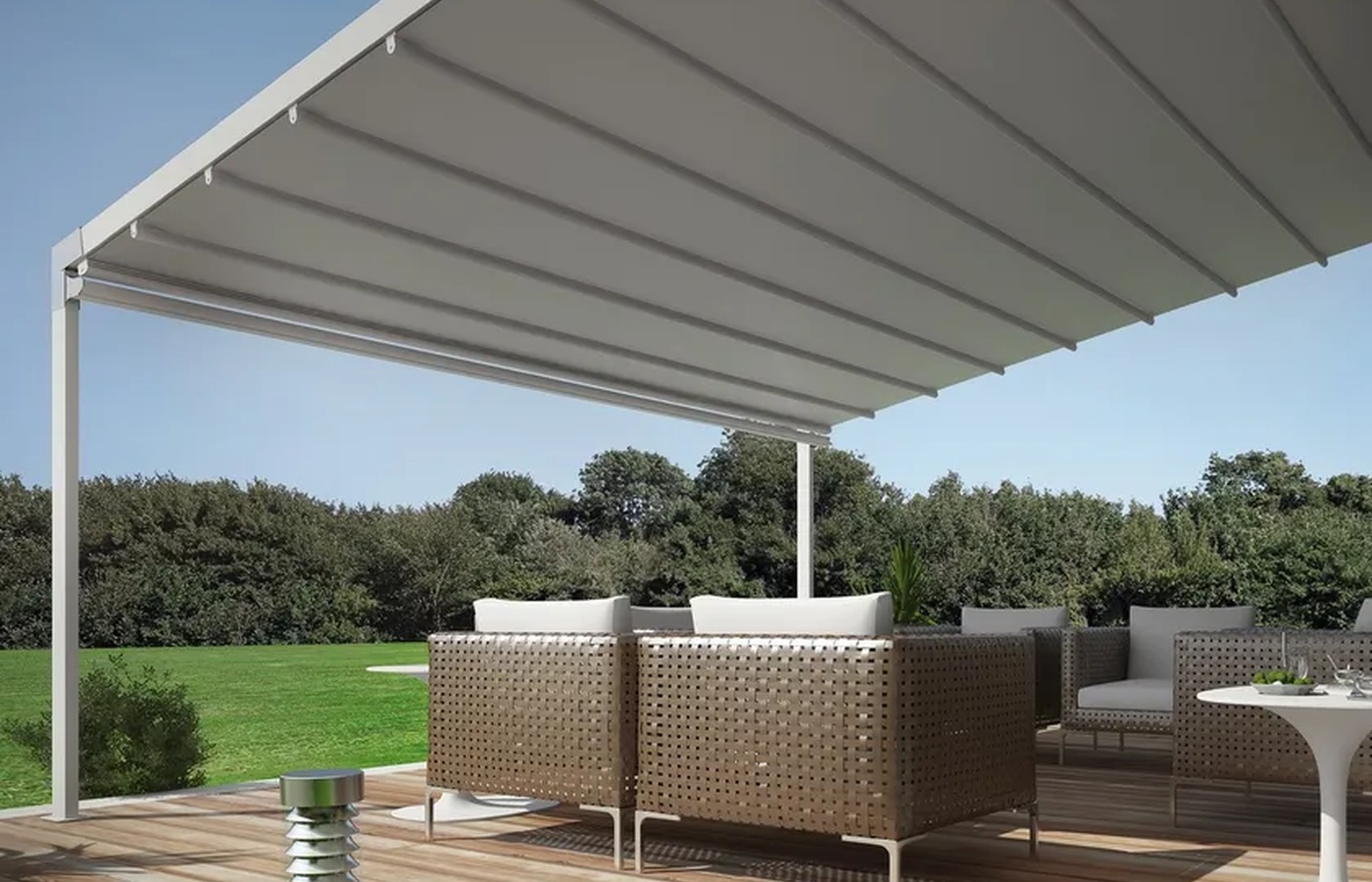 Flexia retractable fabric roof and wall connection detail