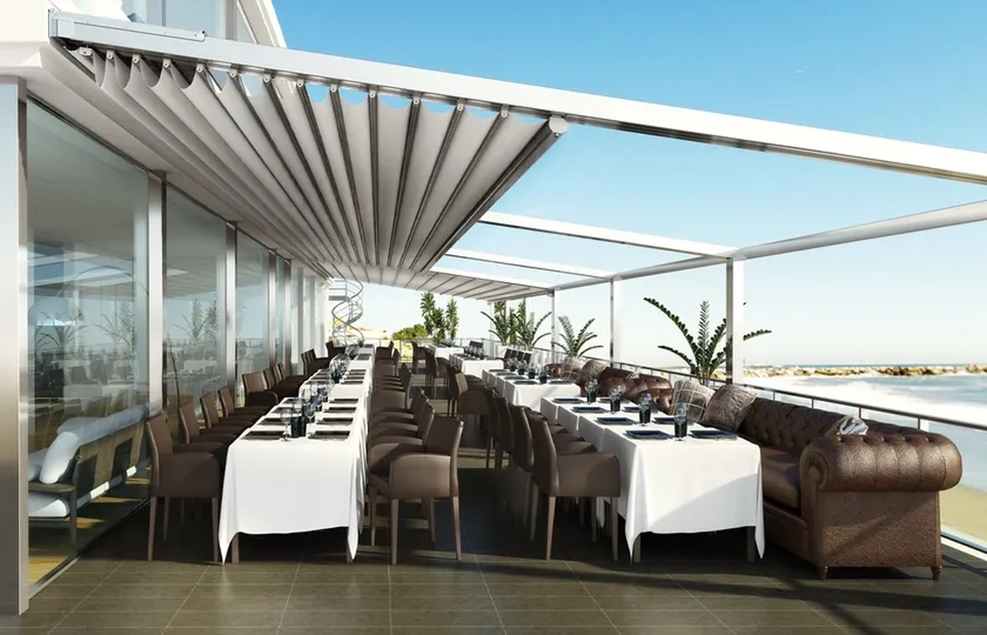 Imperium wall-mounted multi-module retractable pergola