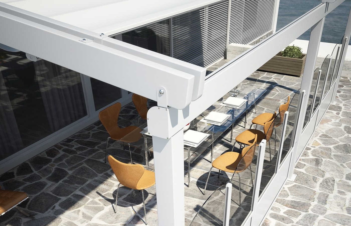 Star folding roof and aluminium support detail
