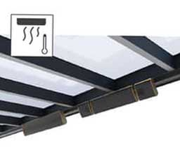 Infrared heaters integrated beneath the roof