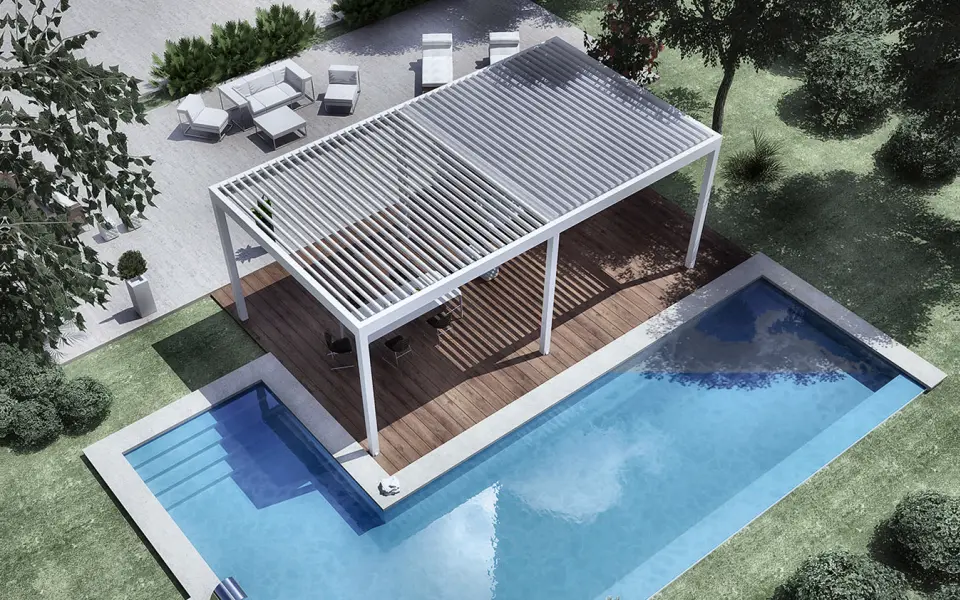 Bioair freestanding layout with two tilting aluminium louvre sectors