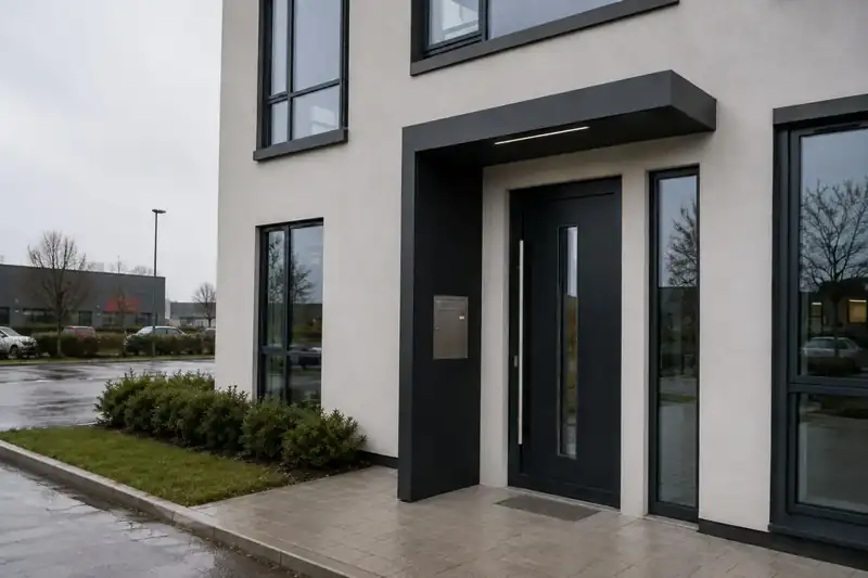 BS Plus aluminium entrance canopy with side panel and integrated LED lighting