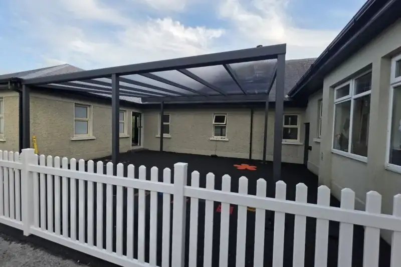 Aluminium outdoor canopy at Meelick Primary School completed by AVC Build