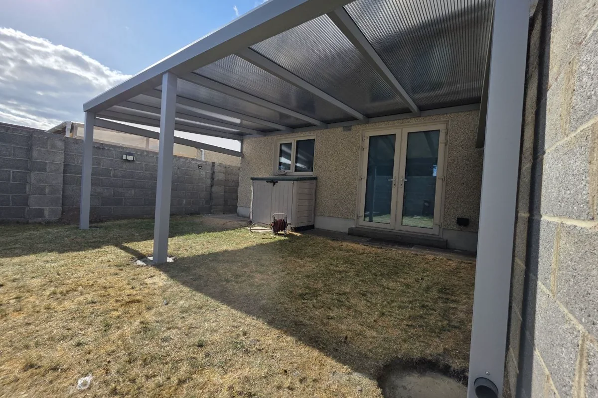 Wall-mounted polycarbonate pergola completed in Monasterevin, County Kildare