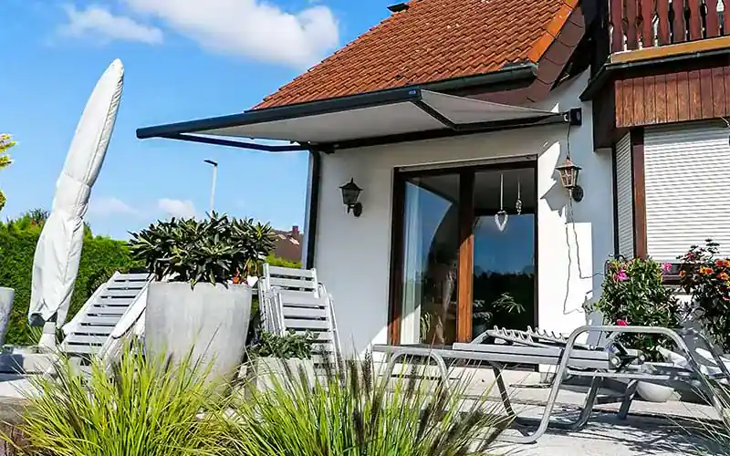 Wall-mounted patio awning installed at a private home in Ireland
