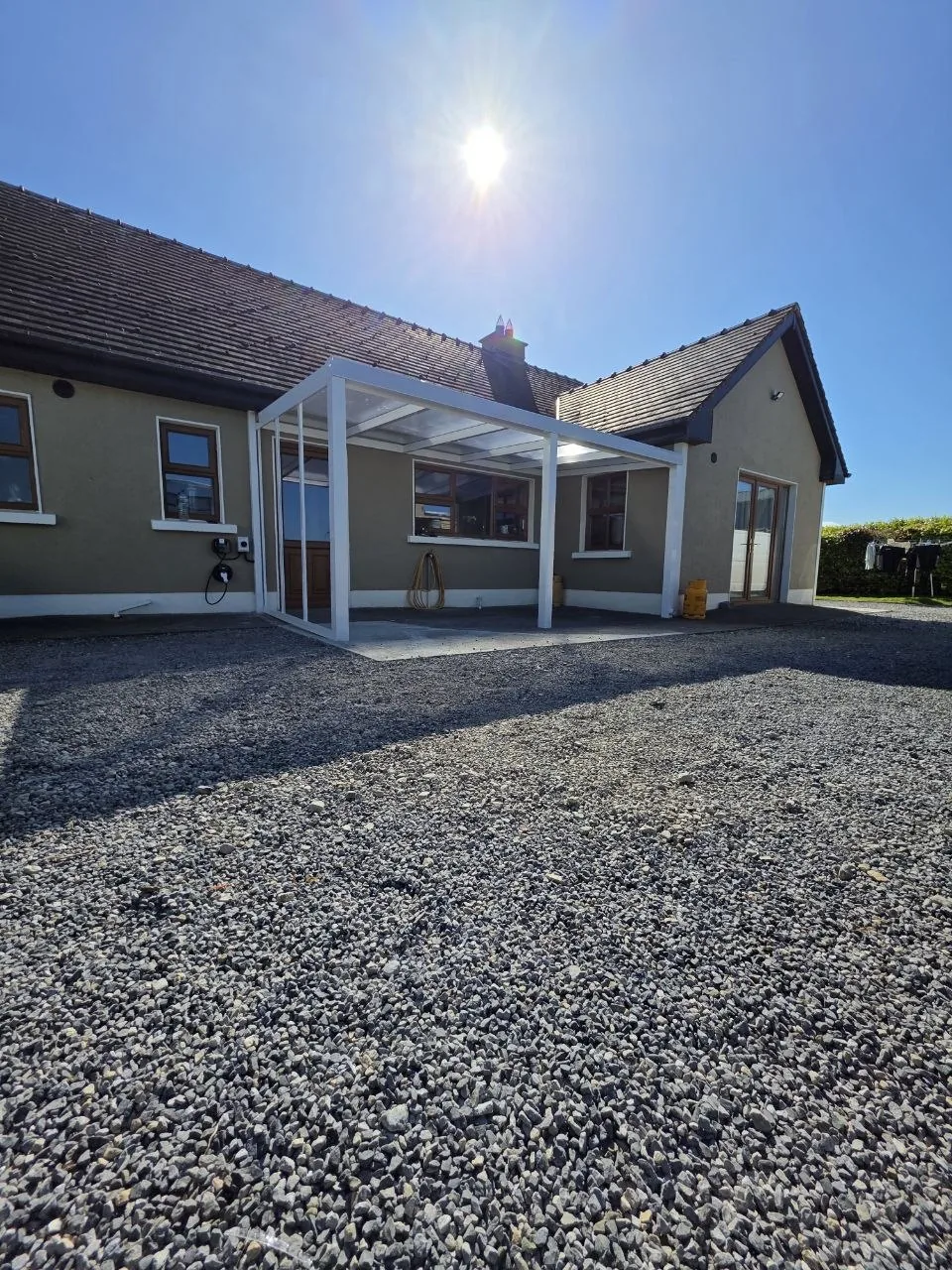 Aluminium garden room in Roscommon before installation of the fixed and sliding glass systems