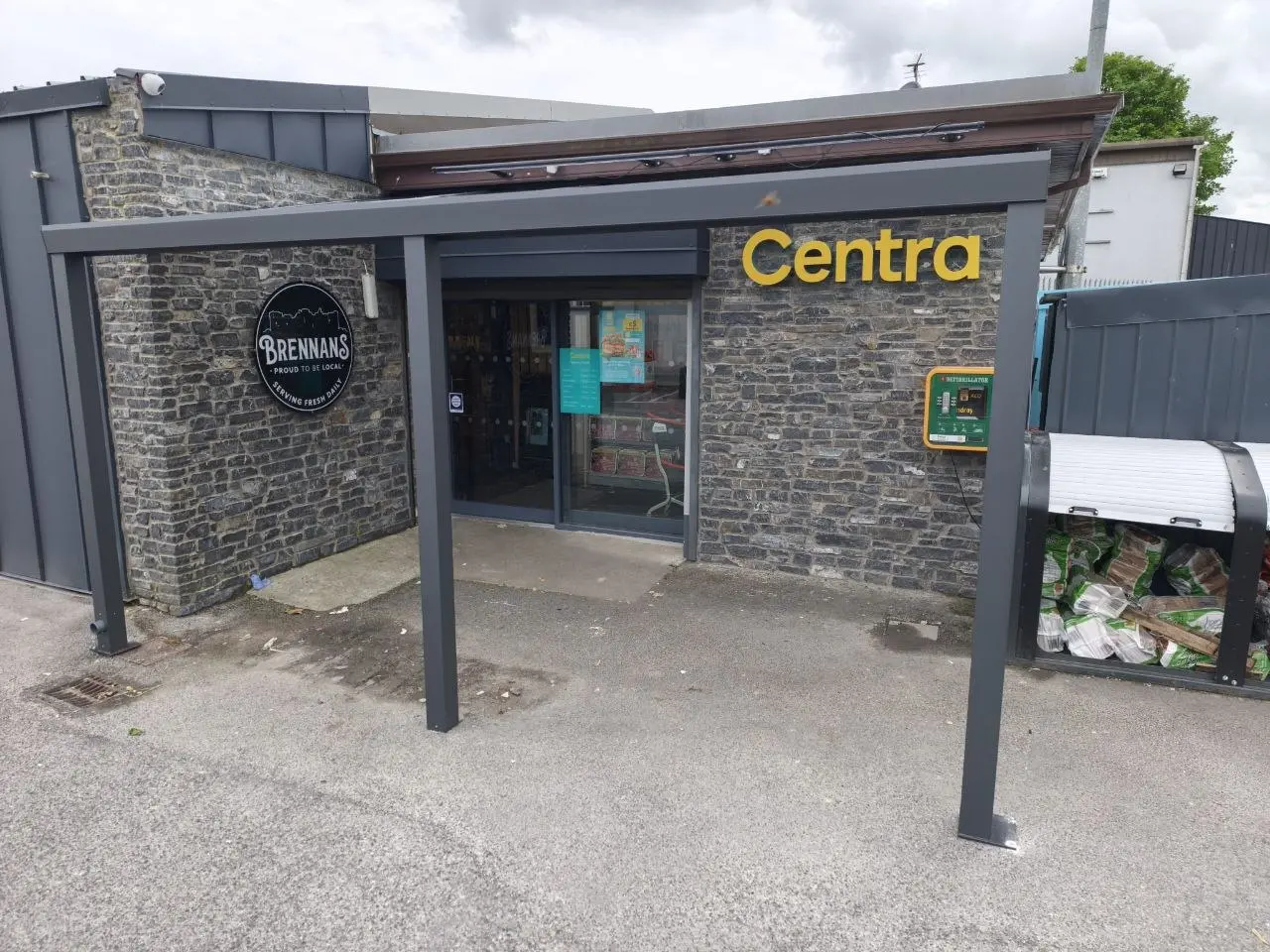 Completed aluminium canopy providing covered access to the Centra entrance in Roscommon