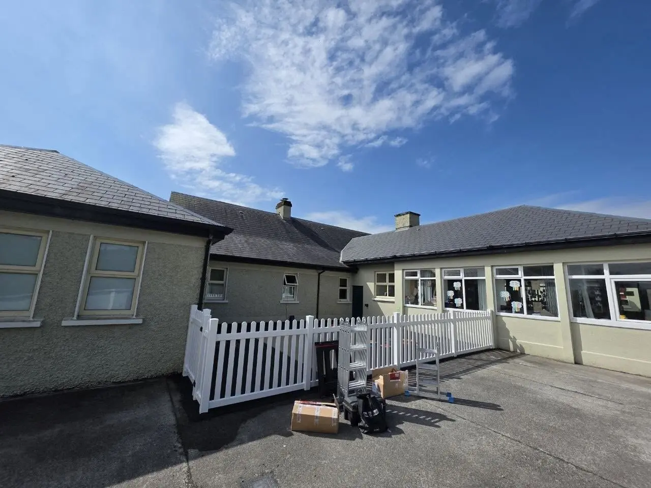 School courtyard at Meelick Primary School before installation of the aluminium canopy