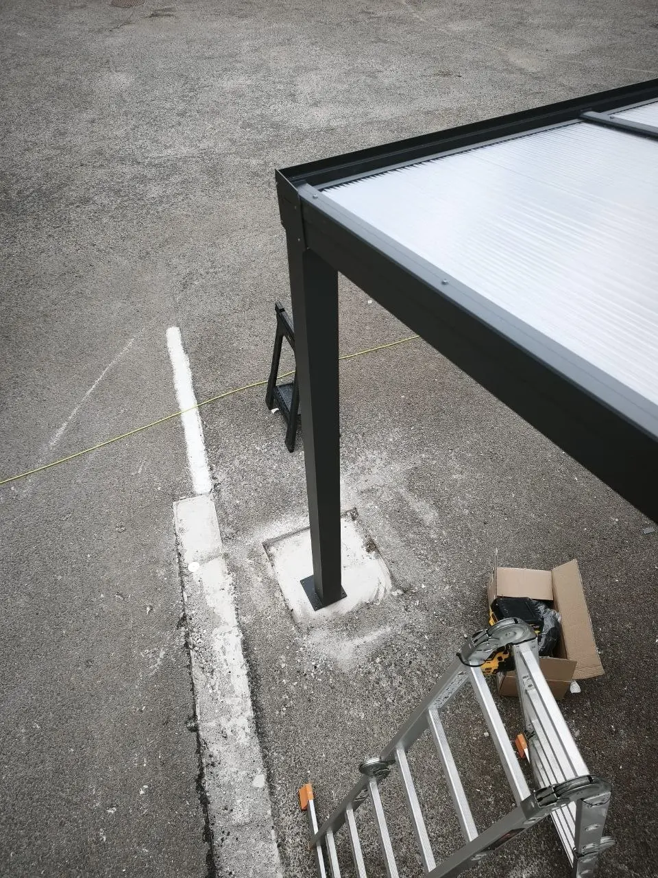 Roof frame and anchored post fixing during the Cashel school shelter installation
