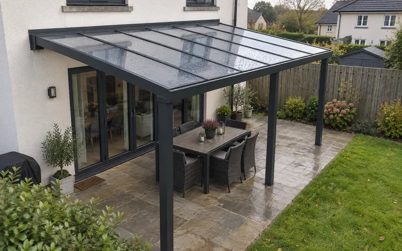 Residential aluminium canopy installation for customer review