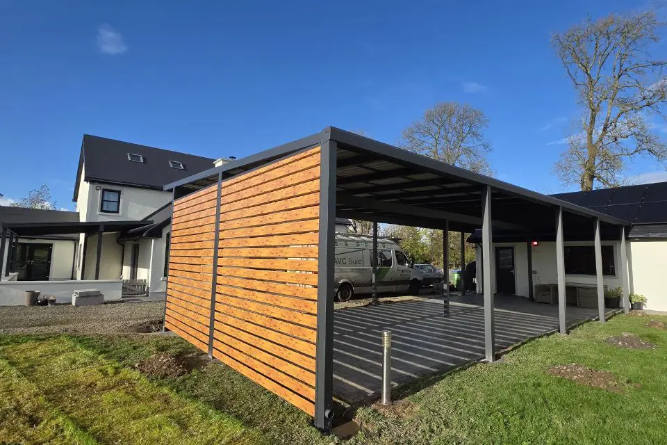 Large four-car aluminium carport completed in Sixmilebridge, County Clare