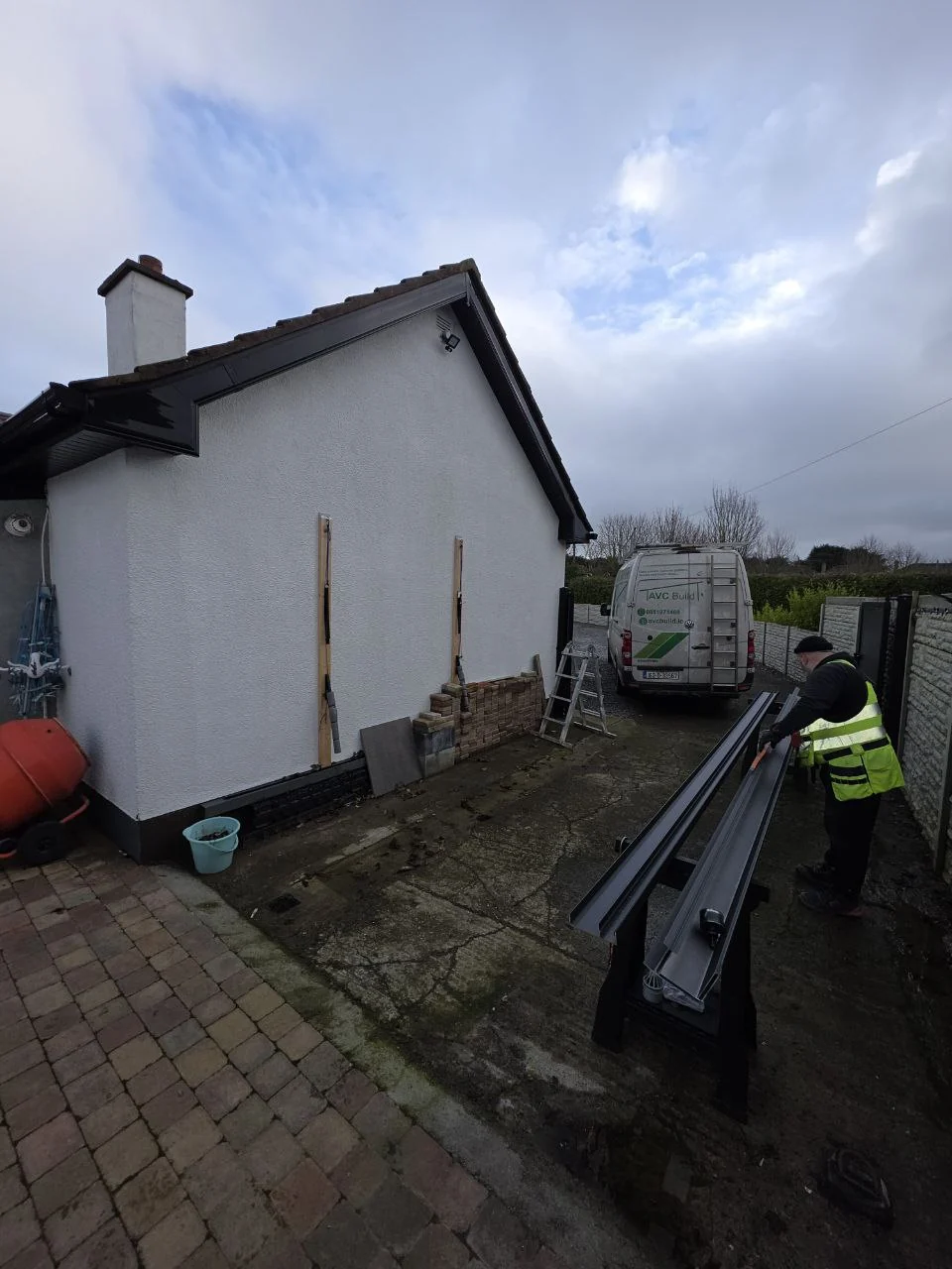 Parking area beside the Dublin home prepared for installation of the made-to-measure carport