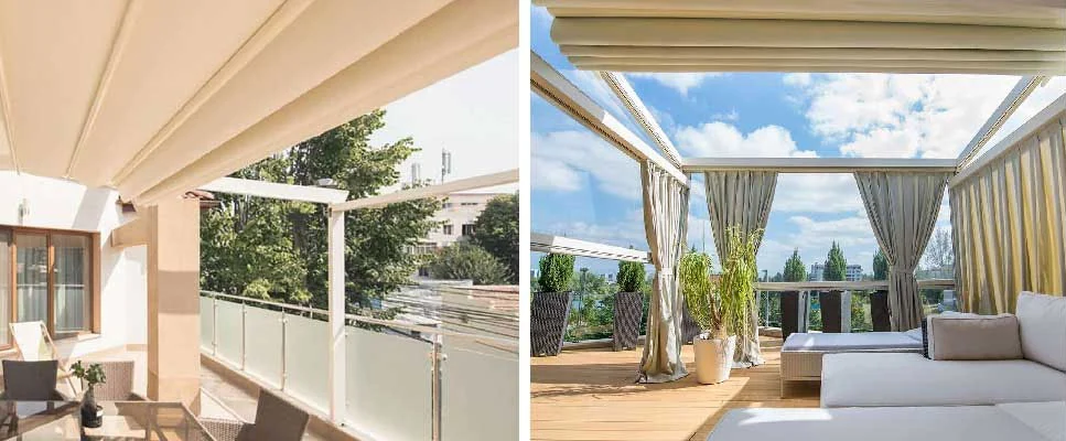 Roof awnings for glass canopies and transparent patio roofs