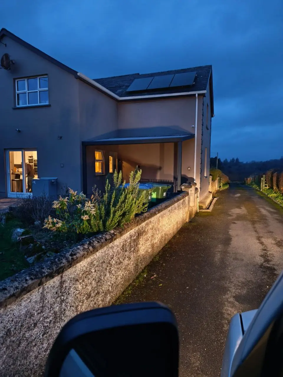 Evening view of the completed aluminium canopy in Cavan
