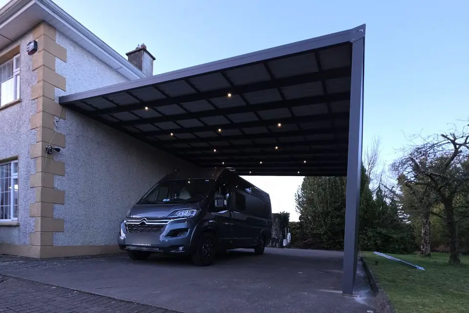 Wall-mounted aluminium carport completed in Cavan