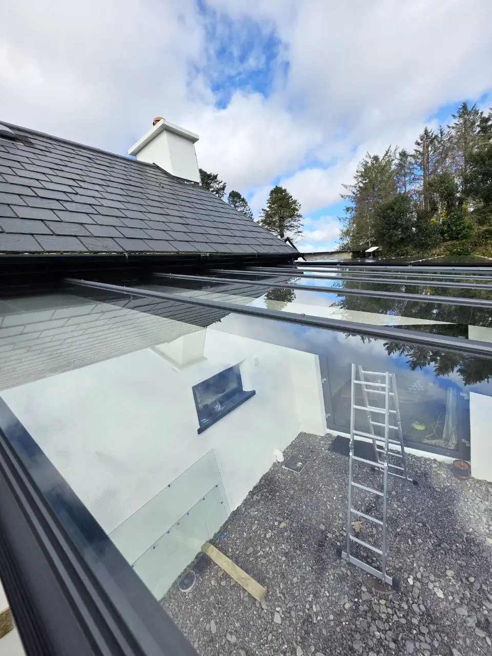 Glass roof panels on the completed pergola in Bantry