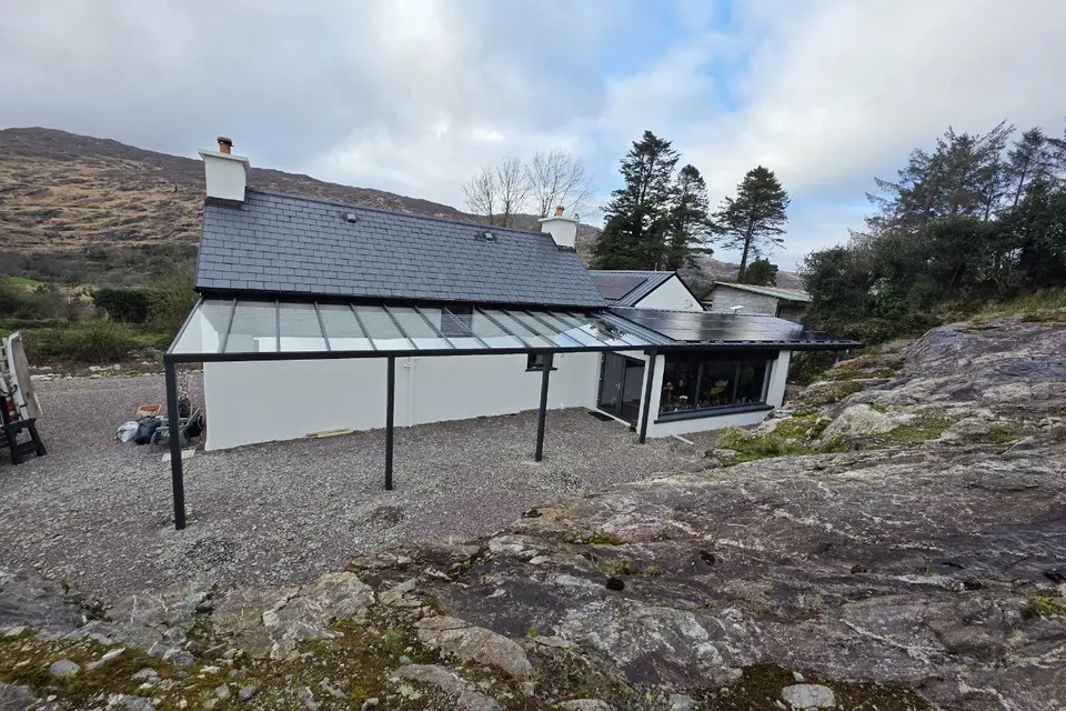 Large wall-mounted glass pergola completed in Bantry, County Cork