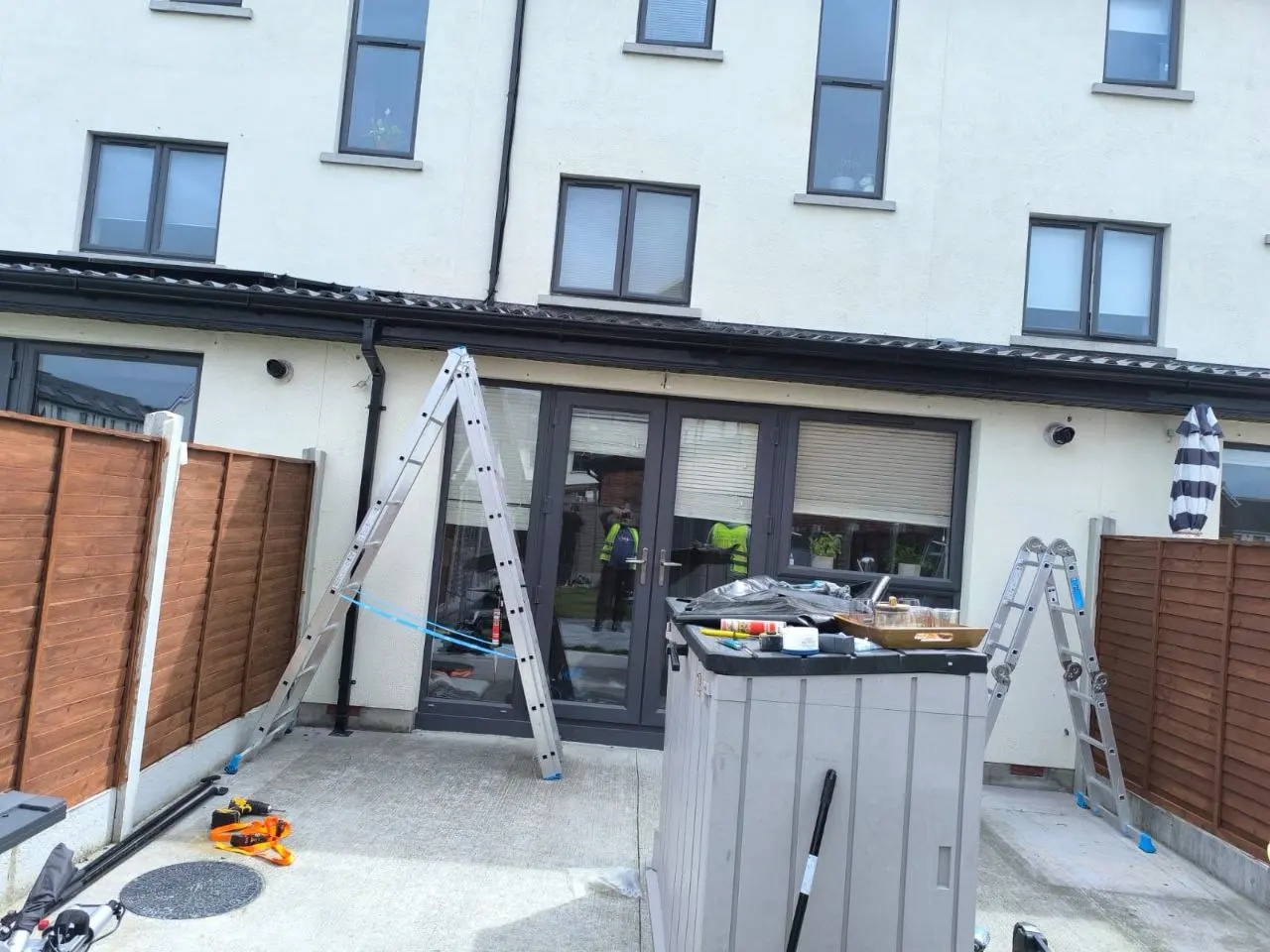 Rear terrace at the Dublin home before the glass pergola installation