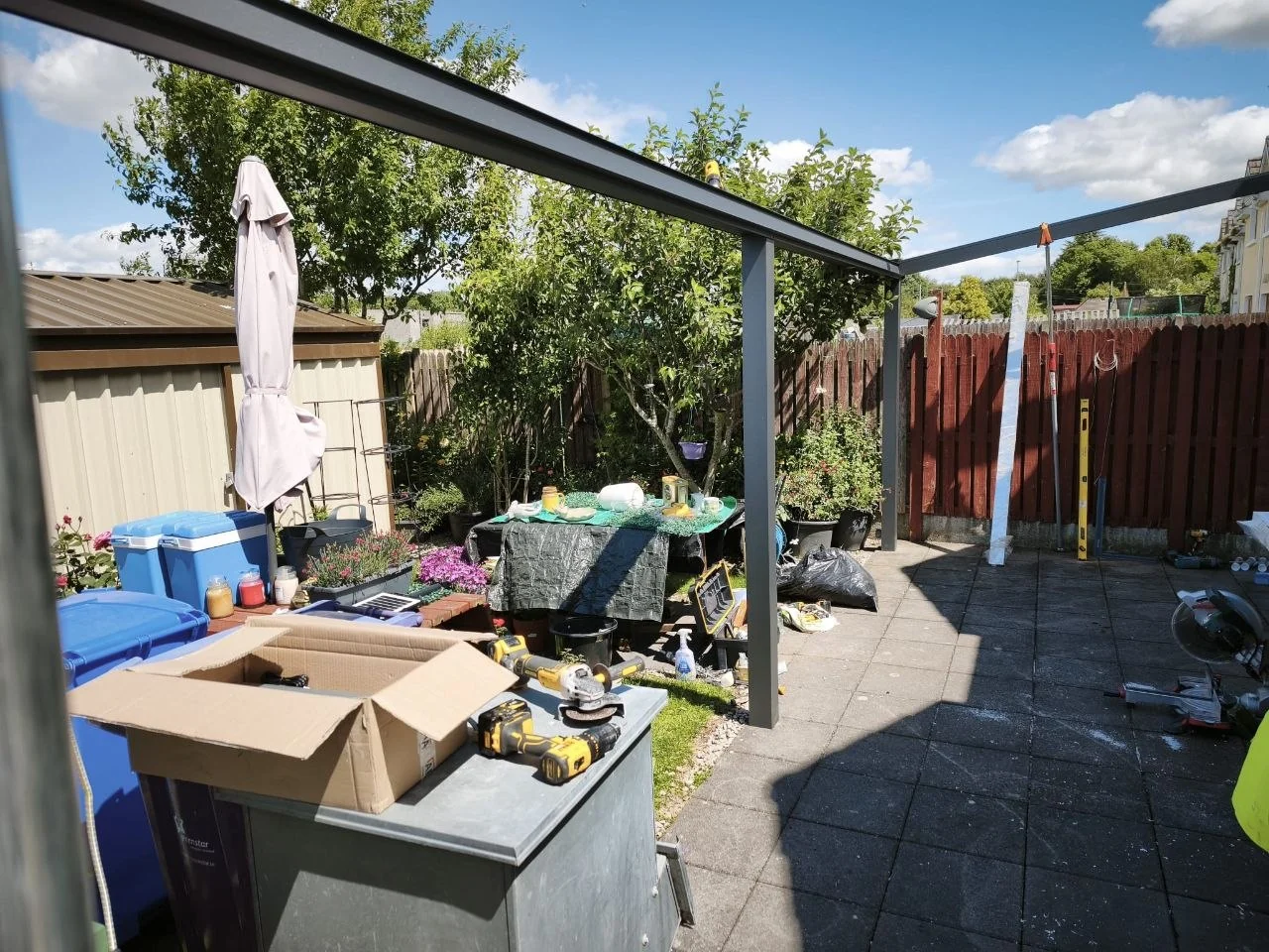 Garden view of the wall-mounted aluminium pergola frame in Ennis, County Clare