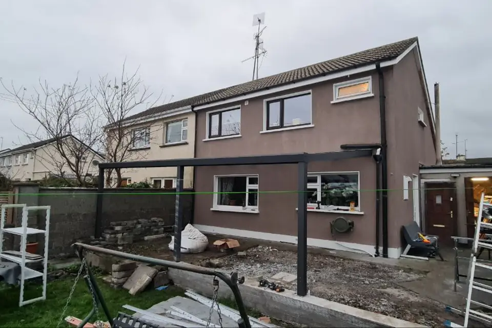 Polycarbonate pergola with aluminium side wall completed in Tuam, County Galway