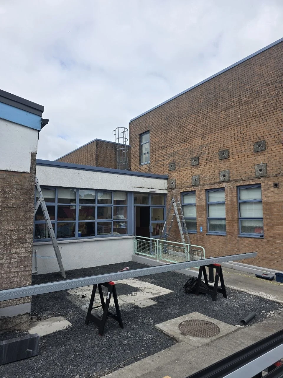 School entrance and pedestrian area in Cashel before installation of the aluminium canopy